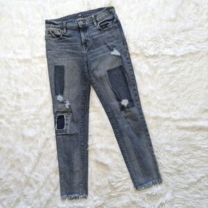 Gap Blue Patchwork Denim Destroyed Frayed Hem True Skinny Jeans Size 4